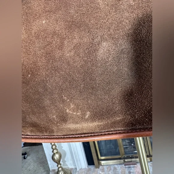 Polo Ralph Lauren Bellport Suede Leather Medium Tote Bag Brown Adjustable Strap - Picture 14 of 16